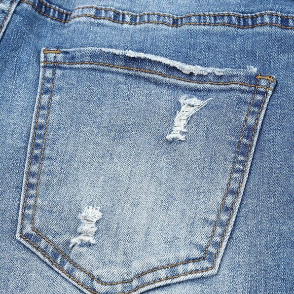 Baeful Checkered Patchwork Mid Waist Distressed Jeans - Picture 5 of 11